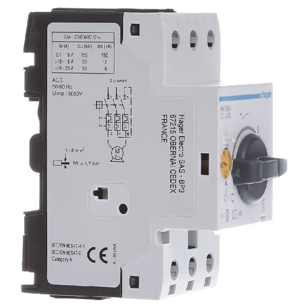 Автомат для захисту електродвигуна 2,4-4,0 А, 2,5 м Hager - фото №1