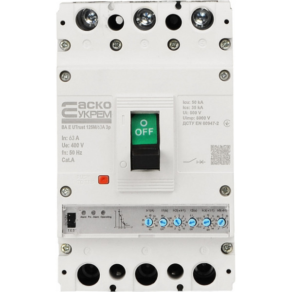 Силовой автоматический выключатель Аско-Укрем UTrust 125M/63А 3P (A0010260002) - фото №2