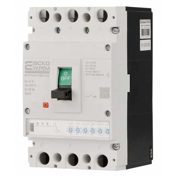 Силовой автоматический выключатель Аско-Укрем UTrust 125M/63А 3P (A0010260002) - фото №3