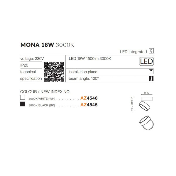 Точечный светильник AZzardo AZ4546 Mona 18w 3000k Wh - фото №3