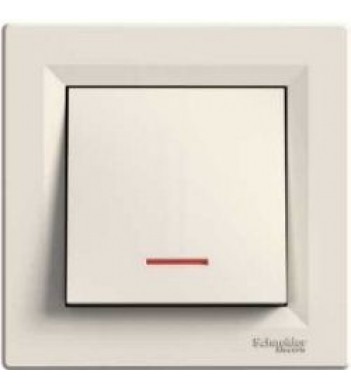 Выключатель кнопочный 1-клавишный с подсветкой кремовый Asfora, EPH1600123