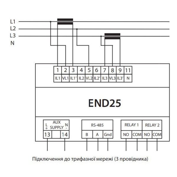 Аналізатор параметрів мережі ETI END25-RSA 2 вихідні контакти RS-485 (4656954) - фото №4
