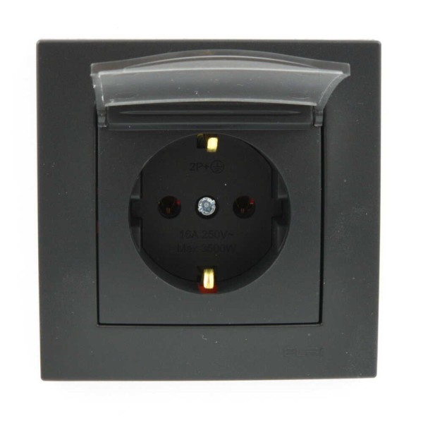 Розетка EL-BI VEGA черный мат 1-я с заземлением с крышкой ( 510-014800-218 ) - фото №3