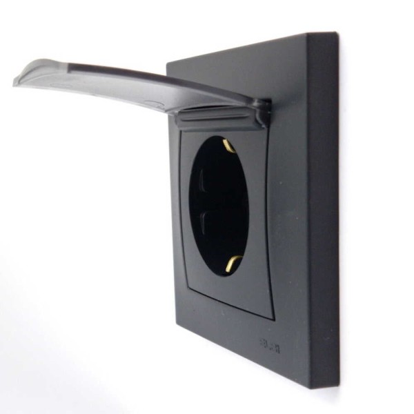 Розетка EL-BI VEGA черный мат 1-я с заземлением с крышкой ( 510-014800-218 ) - фото №4