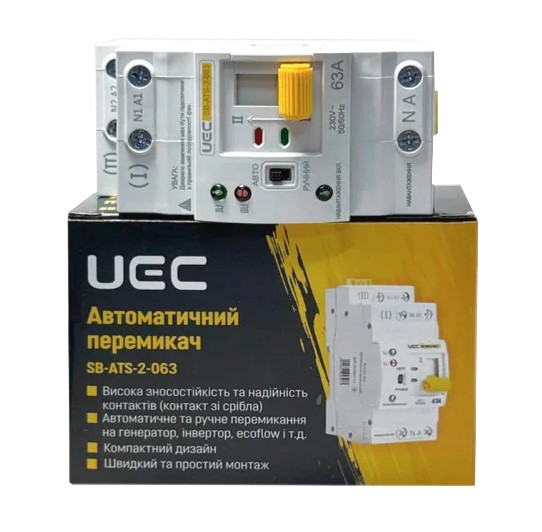 Реле автоматичного ввімкнення резерву UEC SB-ATS-2-063-UEC 2P 63A (AVR-2-063) - фото №2