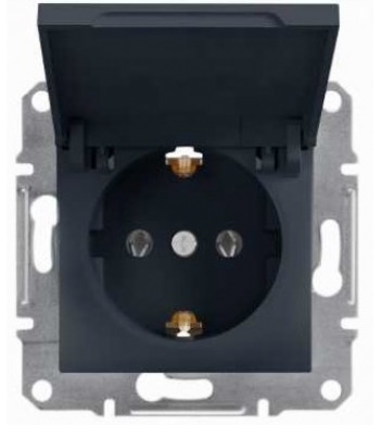 Розетка одинарная с крышкой без рамки антрацит Asfora, EPH3100171