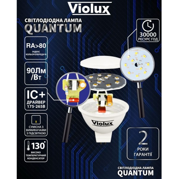 Лампа світлодіодна QUANTUM MR16 8W GU10 38° 4000K Violux ( 812230 ) - фото №2