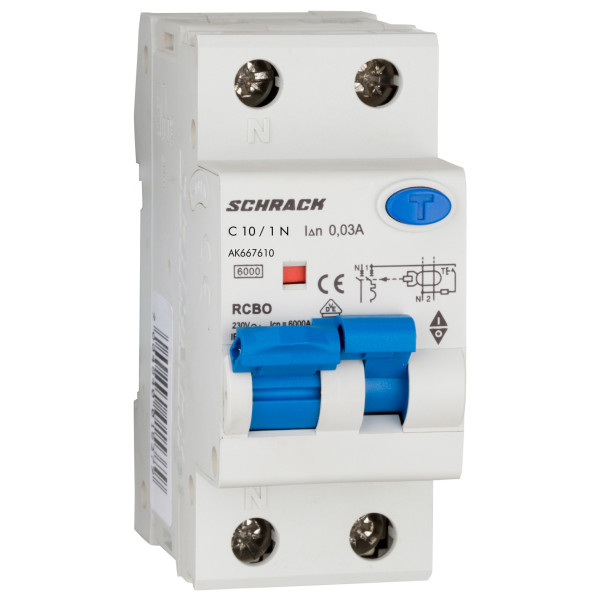 Диференціальний вимикач Schrack АВДТ 6кА/30мА 1P+N 10A х-ка C Тип A