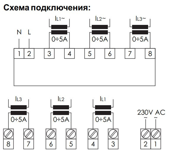 Трифазний щитовий амперметр F&F DMA-3T 230В - фото №3