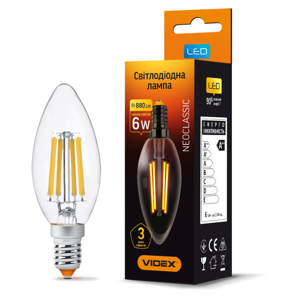 Світлодіодна філаментна лампа Videx Filament C37F E14 6Вт 3000K (VL-C37F-06143) - фото №1