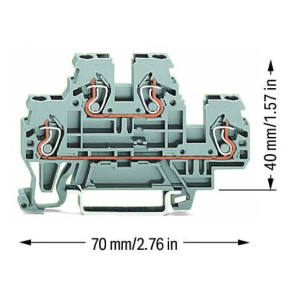 Проходная L клемма Wago 870-501 2,5мм² (серая) - фото №1