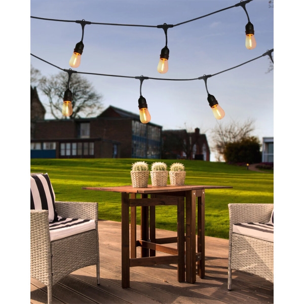 Гирлянда Goldlux 308191 Party F E27 10x6W 2200K 80Lm IP44 черная с лампочками накаливания - фото №1