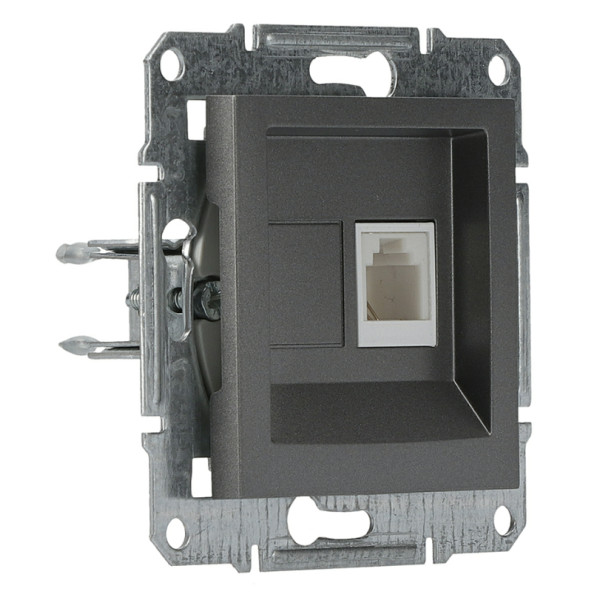 Розетка телефонная без рамки сталь Asfora, EPH4100162 - фото №1