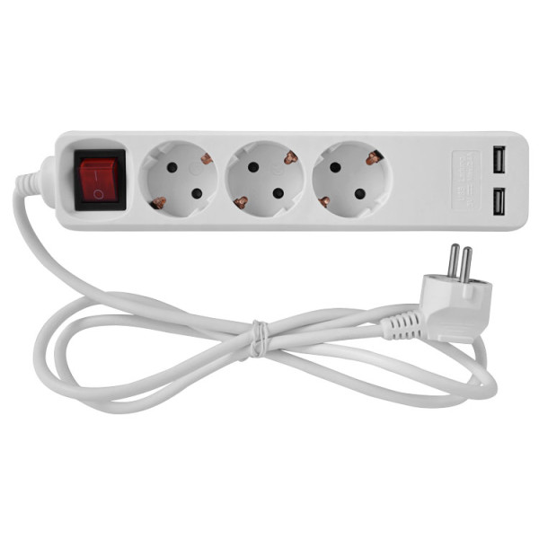 Подовжувач E.Next e.es.3.1.5.z.s.b.2.usb 3 гнізда 1.5м з USB-зарядкою та вимикачем (s042129) - фото №1