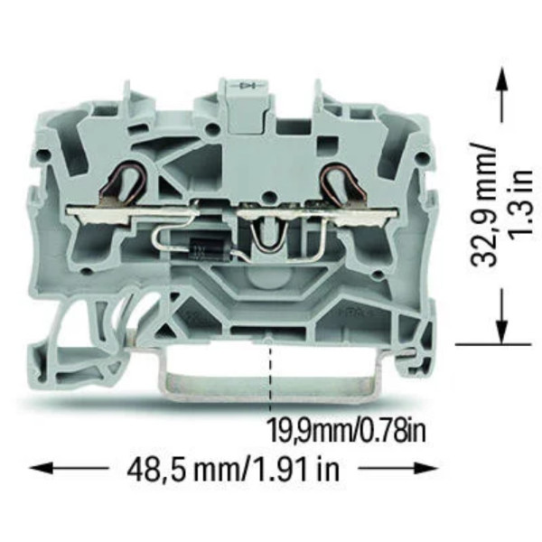 Діодна клема Wago 2002-1211/1000-410 з діодом 1N4007 (анод зліва) 2,5мм² (сіра) - фото №2