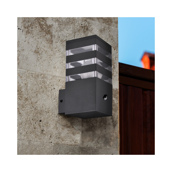 Вуличний світильник з датчиком руху Goldlux 317667 Teksas E27 1x12W IP44 GR - фото №1