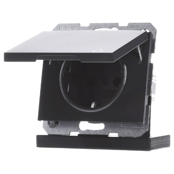 Розетка с з/к, крышкой и шторками антрацит Berker K.1 - фото №1