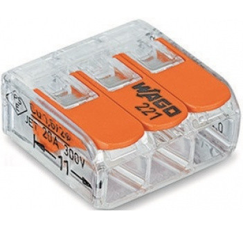 Клемма на 3 провода WAGO 221-413 с нажимными рычагами - фото №1