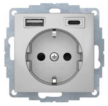 Розетка с з/к 16А/250В + 2хUSB A-С /3A Berker S.1 (алюминий)