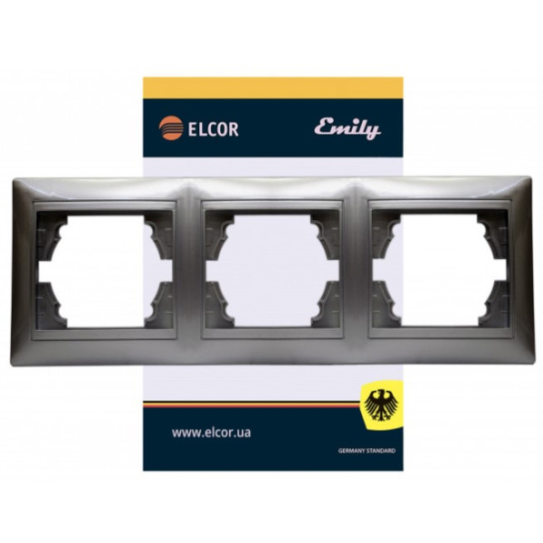 Трехместная горизонтальная рамка Elcor Emily 9215 (211560) (серый металлик) - фото №1