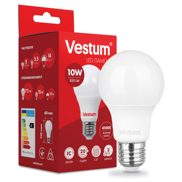 Лампа LED Vestum 10Вт 4100K E27 - фото №1