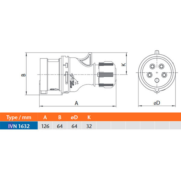 Переносная силовая вилка Sez IVN1632 - фото №1