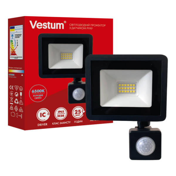 Прожектор LED Vestum з датчиком руху 1-VS-3020 20Вт 1600Лм 6500K IP65 - фото №1