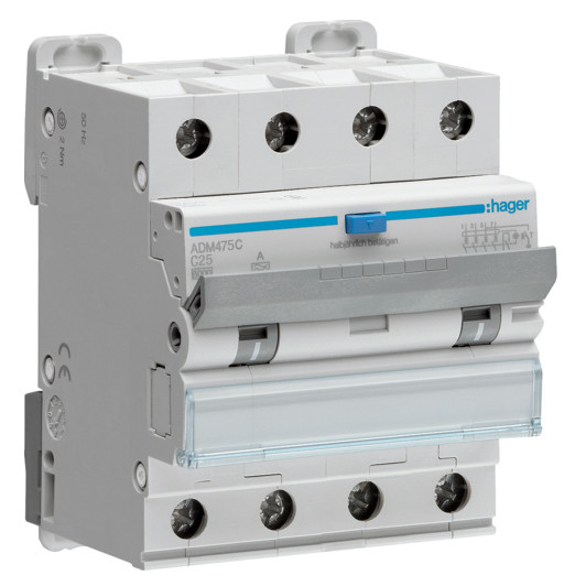 Диференціальний автоматичний вимикач Hager ADM475C 6kA C-25A 30mA A