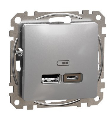 USB-розетка Schneider Electric Sedna Design & Elements A+C 2,4A алюминий SDD113402