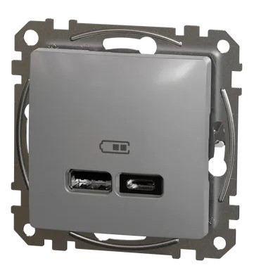 USB-розетка Schneider Electric Sedna Design & Elements A+C 2,4A алюминий SDD113402 - фото №4