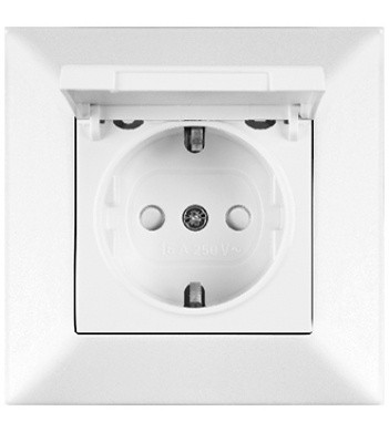 Розетка одинарна Meridian, з кришкою та заслінками, білий