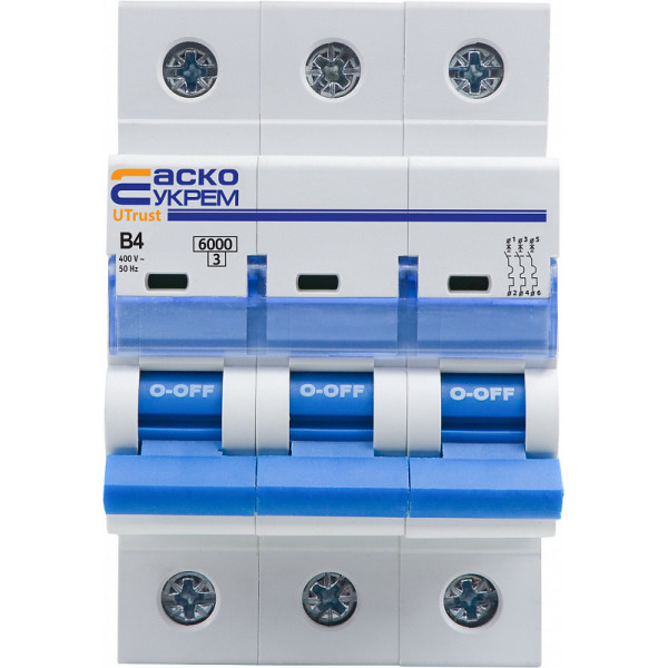 Автоматичний вимикач Аско-Укрем UTrust 3р 4А B 6kА (A0010210032) - фото №1