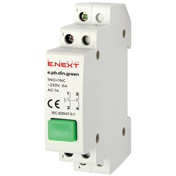 Кнопка на DIN-рейку E.Next e.pb.din.green зелена (i0790002)