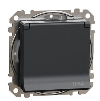 Розетка Schneider Electric Sedna Design & Elements с заземлением шторками и крышкой IP44 черная SDD214024