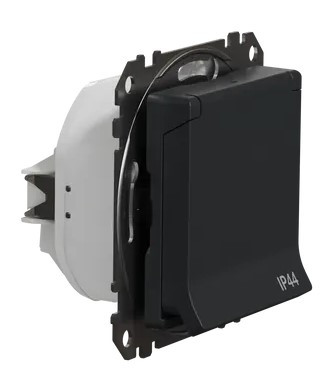 Розетка Schneider Electric Sedna Design & Elements с заземлением шторками и крышкой IP44 черная SDD214024 - фото №1