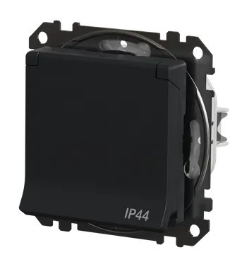 Розетка Schneider Electric Sedna Design & Elements с заземлением шторками и крышкой IP44 черная SDD214024 - фото №4