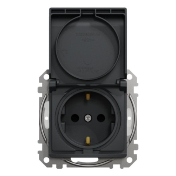 Розетка Schneider Electric Sedna Design & Elements с заземлением шторками и крышкой IP44 черная SDD214024 - фото №5