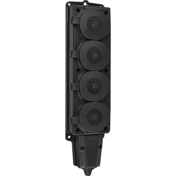 Каучуковая колодка Аско-Укрем 2Р+PE 16А 4-х местная с крышкой (A0250010010) - фото №1