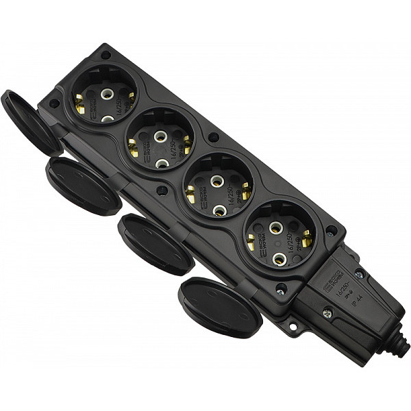 Каучуковая колодка Аско-Укрем 2Р+PE 16А 4-х местная с крышкой (A0250010010) - фото №3