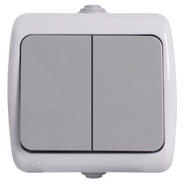 Двухклавишный выключатель E.Next e.aqua.1112.grg наружный монтаж IP44 серый (s035062)