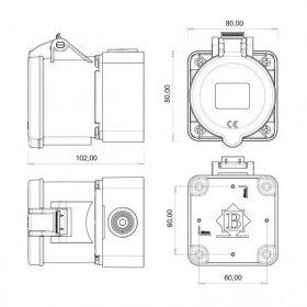 Настінний роз'єм Bemis BC1-3504-2510 380В 4х32A поліамід IP44 (6.2.1.164310) - фото №1
