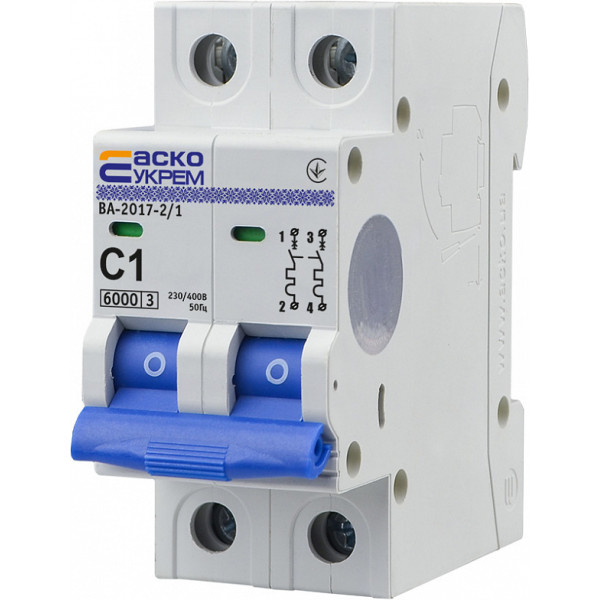 Модульный автоматический выключатель Аско-Укрем ВА-2017/C 2р 1А (A0010170033) - фото №3