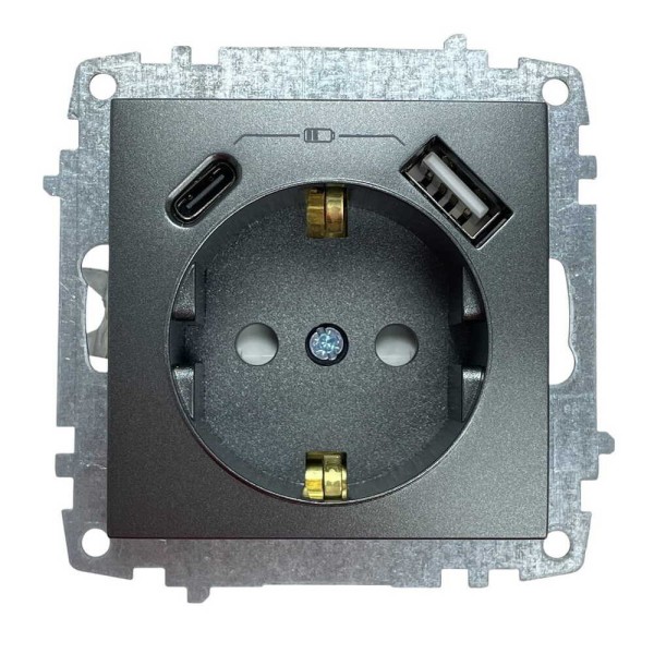 Розетка ELBI ZENA черный металлик 1-я с заземлением + 2USB ( Type C+A ) без рамки ( 609-011100-334 )