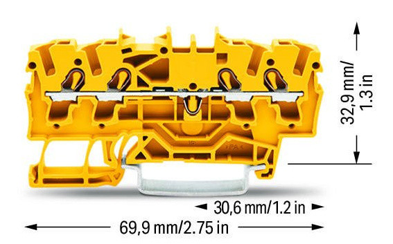 Проходная клемма Wago 2002-1406 для исполнения Ex e II (желтая) - фото №1