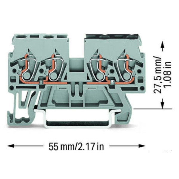 Двойная клемма Wago 870-826 (несоединяемая) (серая) - фото №1