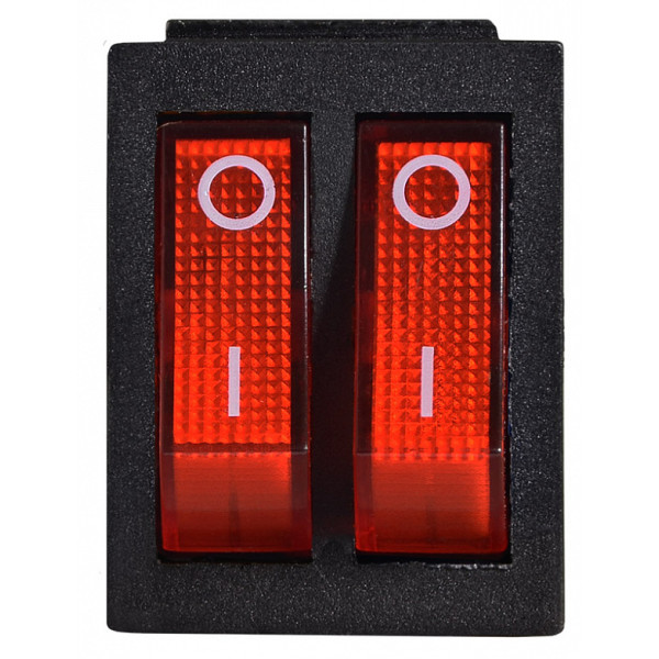 Переключатель Аско-Укрем KCD2-2101N R/B (0-I) с подсветкой 2-х клавишный красный (A0140040109) - фото №1