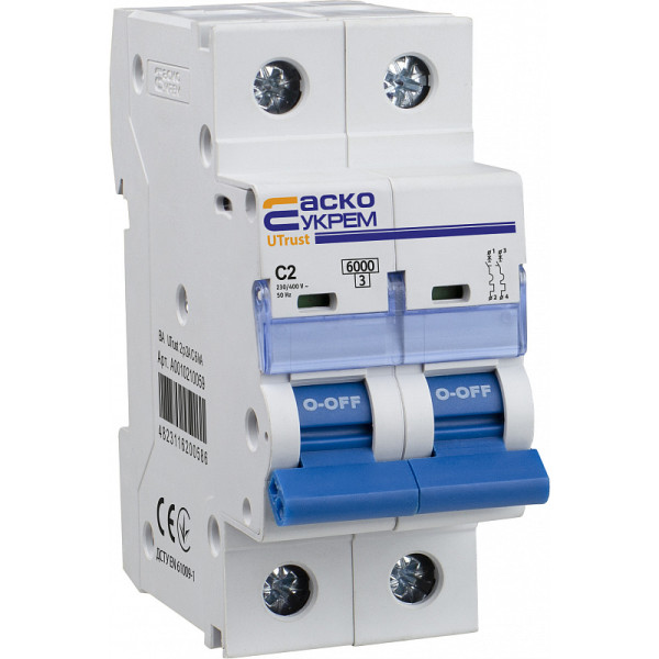Автоматический выключатель Аско-Укрем UTrust 2р 2А С 6kА (A0010210059)
