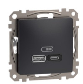 Розетка USB Schneider Electric Sedna Design & Elements A+C 3A 45Вт черная SDD114404