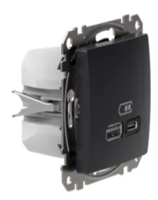 Розетка USB Schneider Electric Sedna Design & Elements A+C 3A 45Вт черная SDD114404 - фото №1