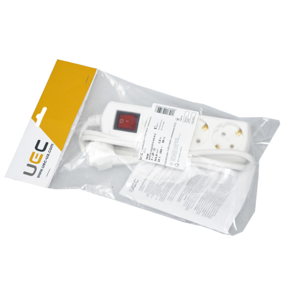 Подовжувач UEC ECO П03В 3 місця 2P+PE/1,5м 3х1мм2 10А/250В з вимикачем - фото №1